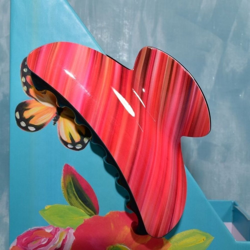 Norah Artistic Airbrush Stripes Extra Large Hair Claw Clip Sweet Pink Coral